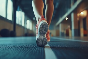 On her marks and ready for take off: Fit woman preparing to run in a studio, Generative AI
