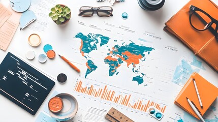 World Map Travel Planning Flat Lay  Travel Inspiration  Adventure  Journey