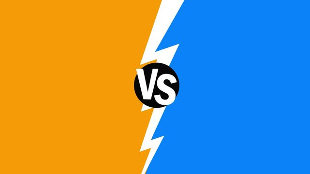 VS or Versus Background with two colors separated by Thunder Lightning Effect. Orange and blue. Fighting and Confrontation Concept, cartoon animation style