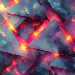 Naklejka premium A vibrant abstract pattern featuring sharp, angular shapes in shades of blue, pink, and orange, creating a futuristic and dynamic visual experience.