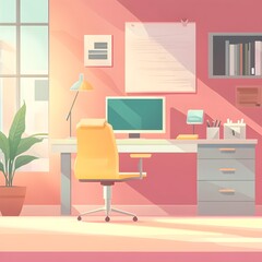 Modern Home Office Desk with Computer and Chair