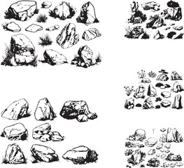 Fototapeta premium Whispers of Nature: Minimalist Ink Drawings of Hills and Rocks
