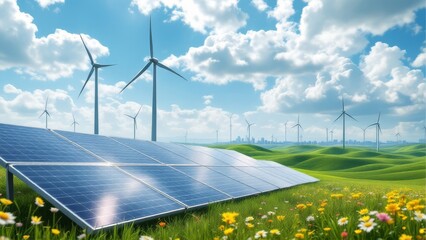 Solar panels and windmill power plant