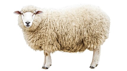 Fototapeta premium Fluffy Round Sheep with Abundant Wool Isolated on White Background