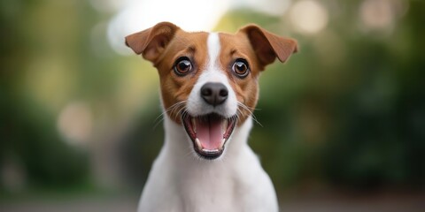 A Jack Russell looking shocked with a very exaggerated expression and open mouth