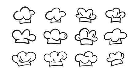 Chef Hat doodle line Art Drawing Icon Design Elements Collection. Logo hand drawn set isolated