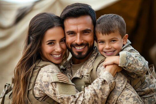 Serviceman reuniting with his family after returning home, Generative AI