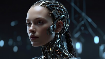 Free Photo Digital AI Artificial Intelligence Head Portrait  chip integral into abstract technology brain on dark blue background	
