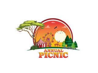 Isolated vector illustration logo of Picnic, Day-out, Family Day, Fun Logo, Vacation Event, Travel Day Logo, Happy joy fun together love creative concept theme mnemonic typography lettering 