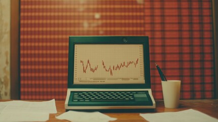 Vintage Stock Ticker Machine on Wooden Desk