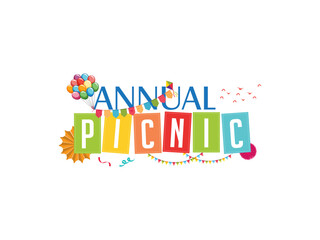 Isolated vector illustration logo of Picnic, Day-out, Family Day, Fun Logo, Vacation Event, Travel Day Logo, Happy joy fun together love creative concept theme mnemonic typography lettering 