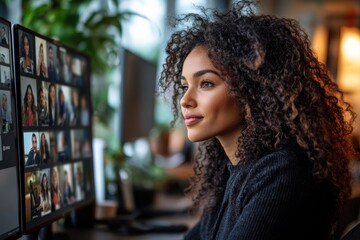 Businesswoman at home having a video conference with her team, Generative AI