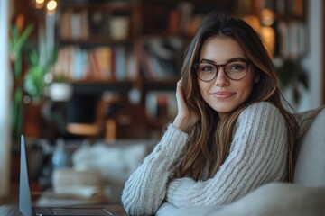 Businesswoman at home having a video conference with her team, Generative AI