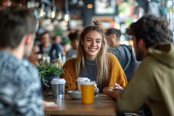 Group of young people meeting in a coffee shop, Generative AI