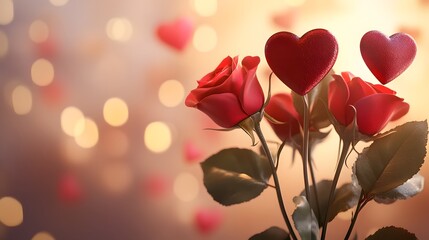 Obraz premium Valentine's Day cake shaped like a heart surrounded by candles: 3D rendering of a heart-shaped cake decorated with roses and surrounded by glowing candles in a romantic setting