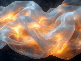 Fototapeta premium A stunning abstract composition features flowing, translucent waves illuminated by warm golden glow, creating a mesmerizing and ethereal atmosphere.