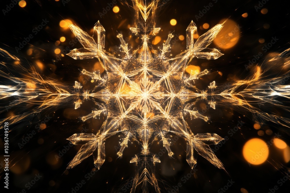 Aufkleber Ornate shapes mimic snowflakes, featuring golden details that sparkle against a contrasting dark backdrop, creating a captivating visual display. Generative AI