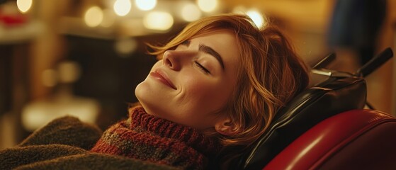 Fototapeta premium Pampering Session-A Moment of Serenity and Self-Care: Young Woman Relaxing at a Beauty Salon, Beauty Treatment Bliss, Radiant and Relaxed