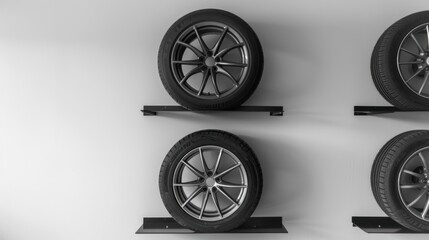 Car Tires on a Shelf