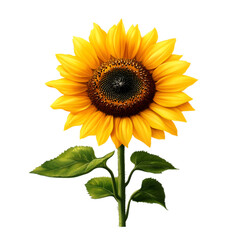 Bright sunflower with leaves, white isolate background Transparent Background.