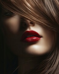 Fototapeta premium stylish woman with long hair and bold red lips