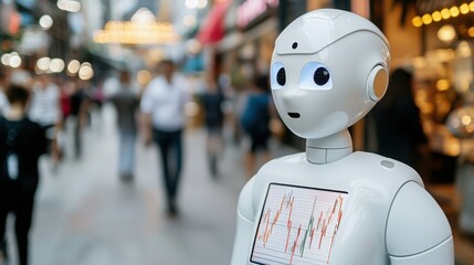 Futuristic Robot Trader in a Busy Marketplace