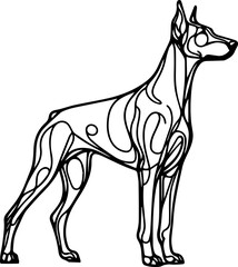 Black Line Art Style Doberman Dog Calm Walking Pose Hand Drawn Illustration