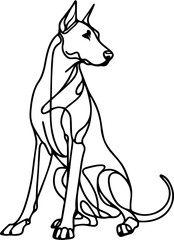 Black Line Art Style Doberman Dog Calm Standing Pose Hand Drawn Illustration