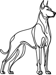 Black Line Art Style Doberman Dog Calm Walking Pose Hand Drawn Illustration