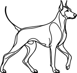 Black Line Art Style Doberman Dog Calm Walking Pose Hand Drawn Illustration