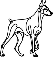 Black Line Art Style Doberman Dog Calm Walking Pose Hand Drawn Illustration
