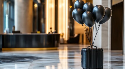 A cup of coffee and black balloons, a Black Friday special offer on coffee and barista supplies