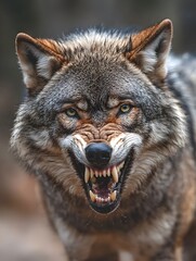 Obraz premium A Fierce Wolf s Snarling Face Captured in Intense Emotion and Raw Instinct