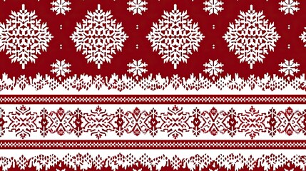 Red and white knitted background with a Scandinavian pattern