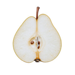 Freshly sliced Chinese pear on a transparent background showcasing its juicy texture and seed-filled core suitable for culinary presentations, Chinese pear slice on transparent background