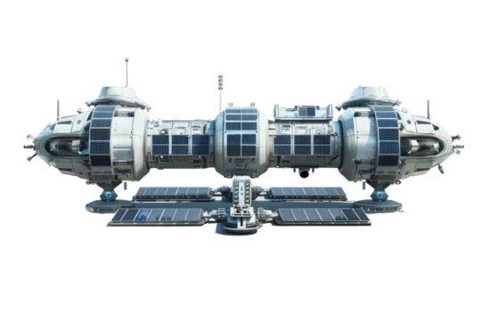 High-Tech Space Station with Solar Energy Panels and Docking Area