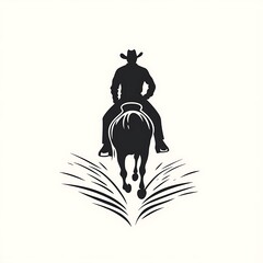 Obraz premium Silhouette of a cowboy riding a horse over an open book.