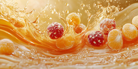 Refreshing Fruit Splash with Citrus and Berries Creating Vibrant Visuals