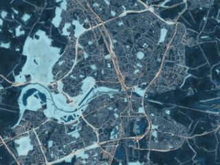 Painterly Style City Map of Peterborough, the United Kingdom in a Blue Color Scheme.