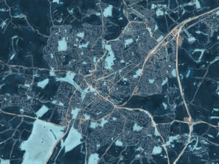 Painterly Style City Map of Chelmsford, the United Kingdom in a Blue Color Scheme.