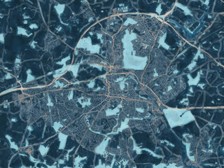 Painterly Style City Map of Colchester, the United Kingdom in a Blue Color Scheme.