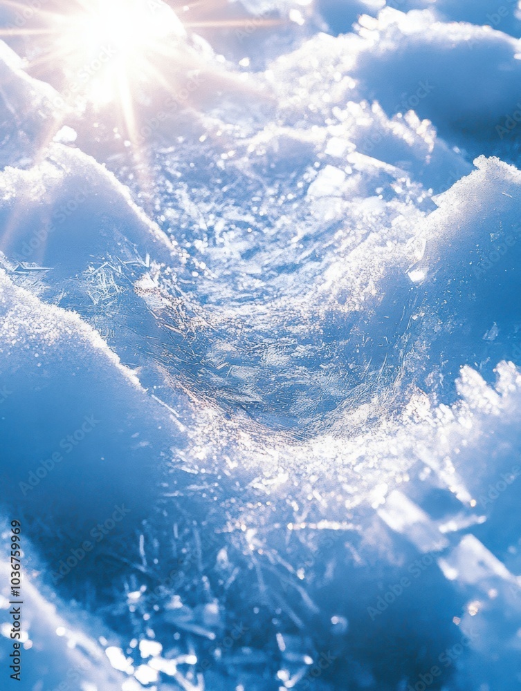 Poster delicate patterns of snow and ice shimmer under bright sunlight, creating a captivating winter lands