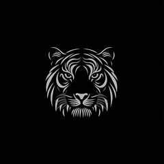 Obraz premium Stylized silver tiger head on black background.