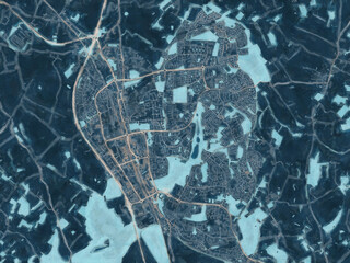 Painterly Style City Map of Stevenage, the United Kingdom in a Blue Color Scheme.