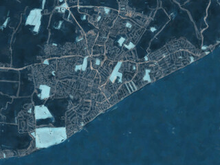 Painterly Style City Map of Clacton-on-Sea, the United Kingdom in a Blue Color Scheme.