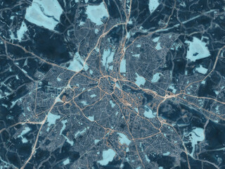 Painterly Style City Map of Derby, the United Kingdom in a Blue Color Scheme.