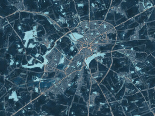 Painterly Style City Map of Lincoln, the United Kingdom in a Blue Color Scheme.