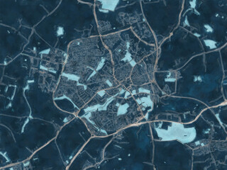 Painterly Style City Map of Wellingborough, the United Kingdom in a Blue Color Scheme.