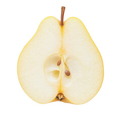 Freshly cut Chinese pear slice displayed on a clean transparent background showcasing its vibrant color and unique texture, Chinese pear slice on transparent background