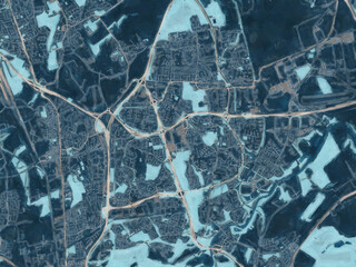 Painterly Style City Map of Washington UK, the United Kingdom in a Blue Color Scheme.